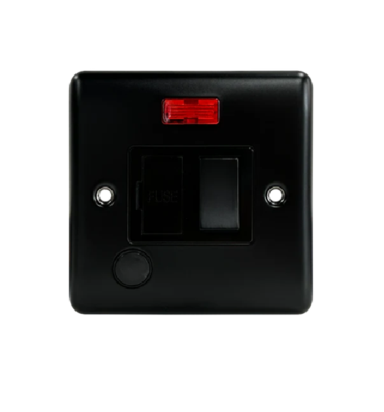 Thrion 13A 1 Gang Single Switched Fused Spur With Neon & Flex Outlet Matt Black
