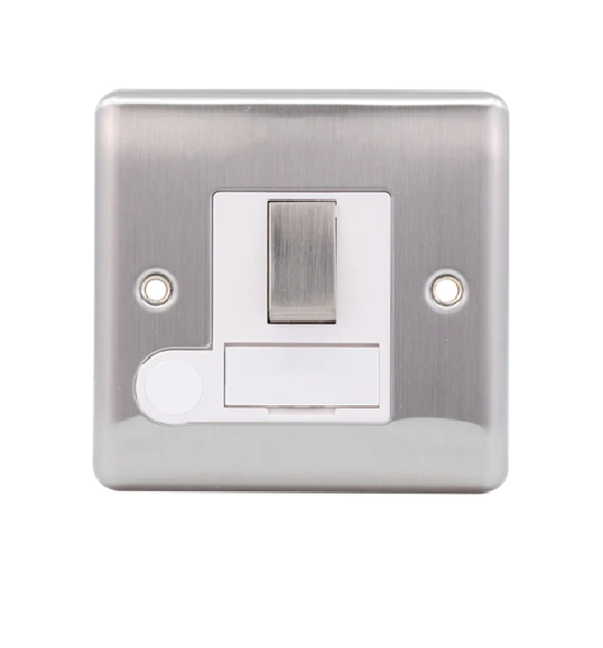 Thrion 13A 1 Gang Single Switched Fused Spur Brushed Chrome With White Insert