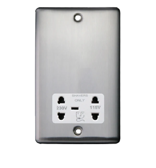 Thrion 20A 230/115V Shaver Socket Brushed Chrome with White Insert