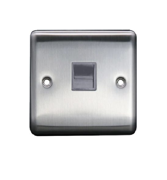 Thrion 1 Gang Secondary Telephone Socket Brushed Chrome with Grey Insert
