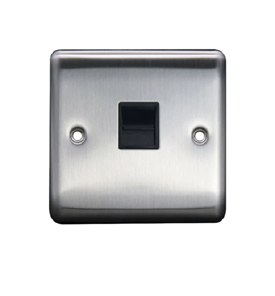 Thrion 1 Gang Secondary Telephone Socket Brushed Chrome with Black Insert