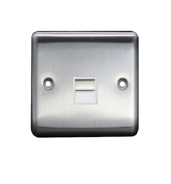 Thrion 1 Gang Secondary Telephone Socket Brush Chrome With White Insert