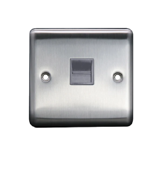 Thrion 1 Gang Master Telephone Socket Brushed Chrome with Grey Insert