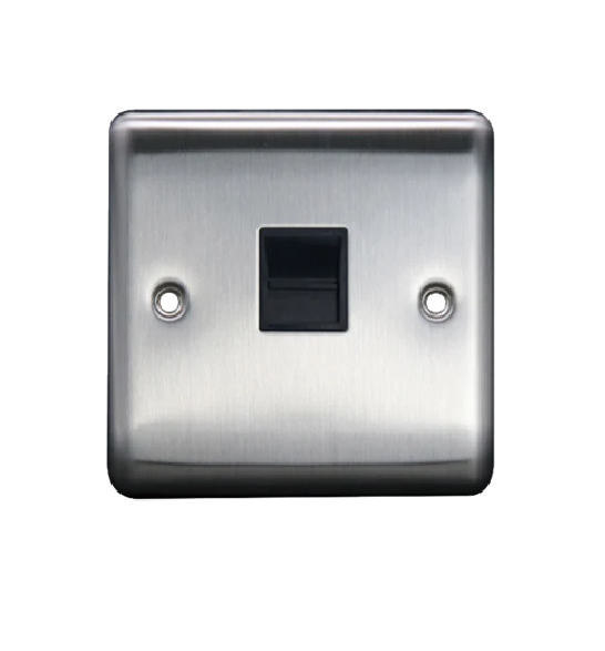 Thrion 1 Gang  Master Telephone Socket Brushed Chrome With Black Insert