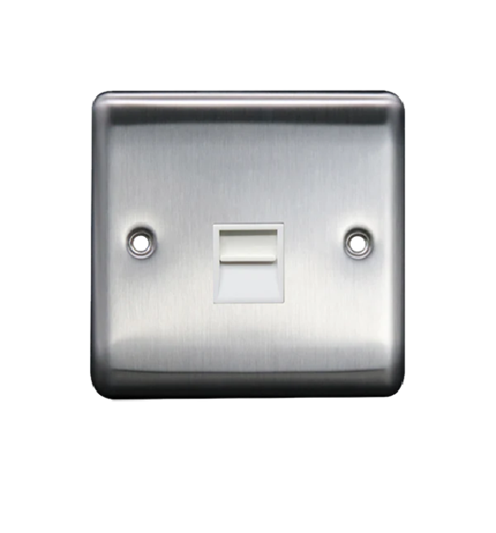 Thrion 1 Gang Master Telephone Socket Brushed Chrome with White Insert