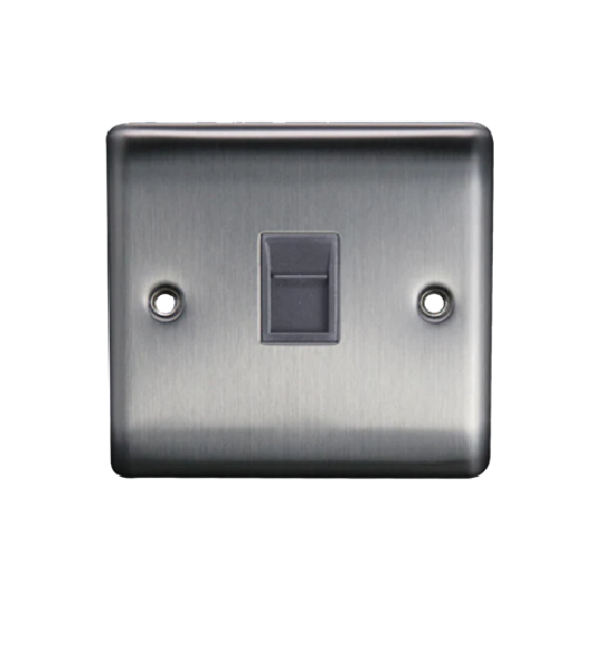 Thrion 1 Gang RJ45 Cat5e Socket Brushed Chrome With Grey Insert