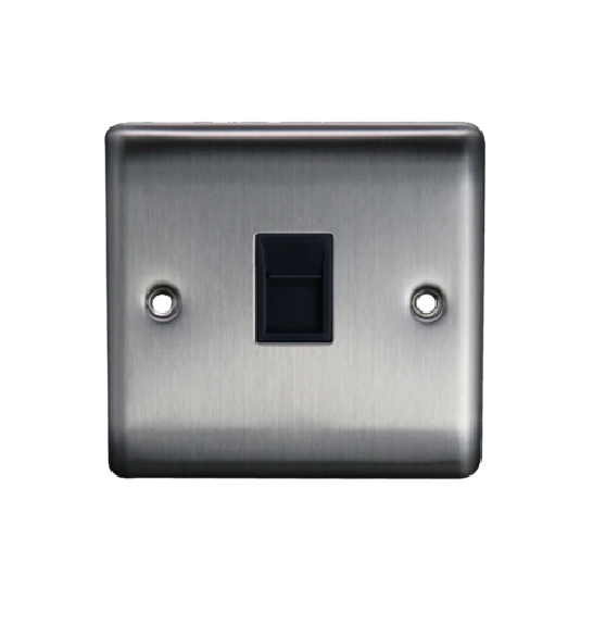 Thrion 1 Gang RJ45 Cat5e Socket Brushed Chrome With Black Insert