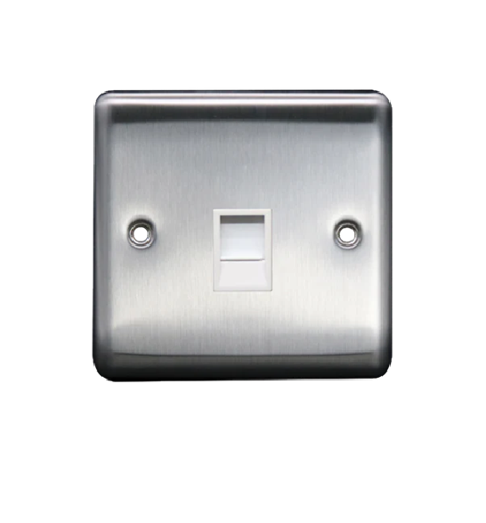 Thrion 1 Gang  RJ45 Cat5e Socket Brushed Chrome With White Insert