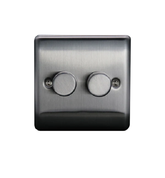 Thrion 2 Gang 2 Way 200W Intelligent Dimmer  Brushed Chrome