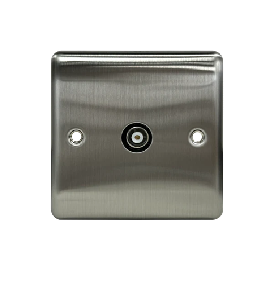 Thrion 1 Gang Coaxial Socket Brushed Chrome With Black Insert