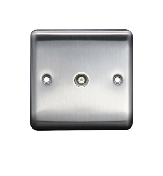 Thrion 1 Gang Coaxial Socket Brushed Chrome With White Insert