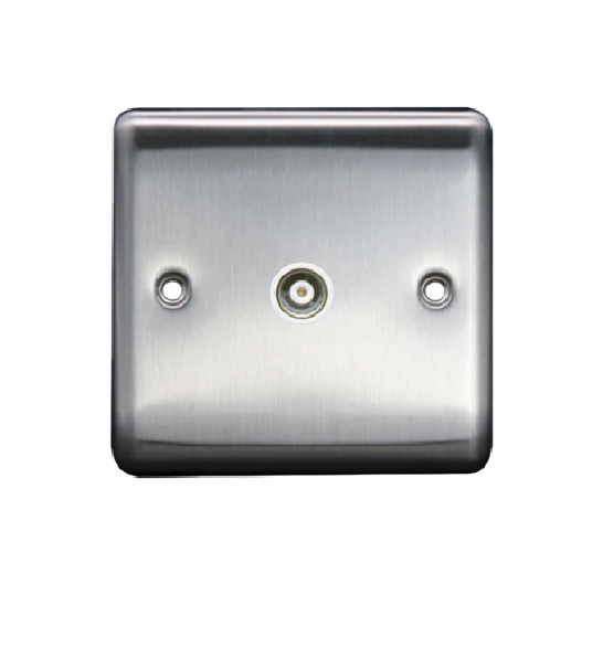 Thrion 1 Gang Isolated Coaxial Socket Brushed Chrome With White Insert