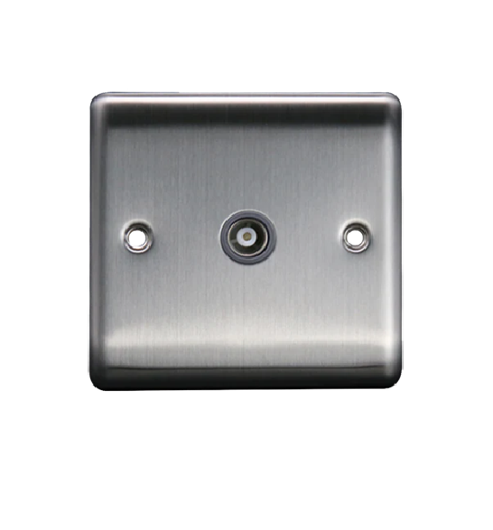 Thrion 1 Gang Isolated Coaxial Socket With 1 Branch Brushed Chrome With Grey Insert