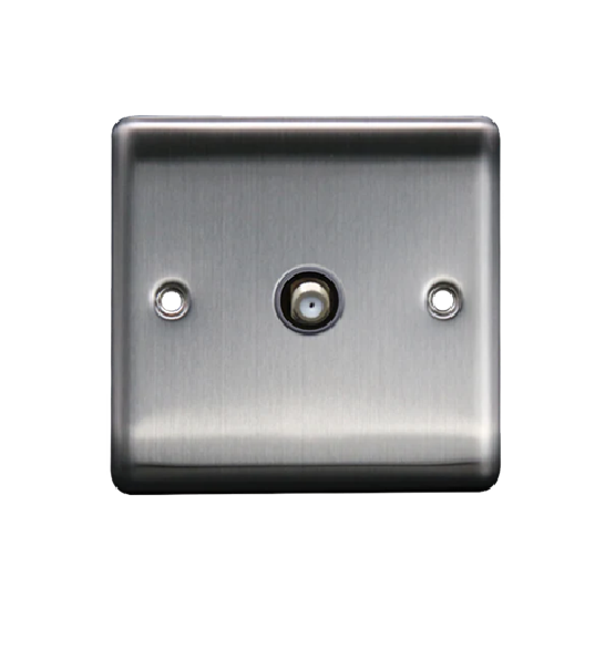 Thrion 1 Gang Satellite Socket Brushed Chrome With Grey Insert
