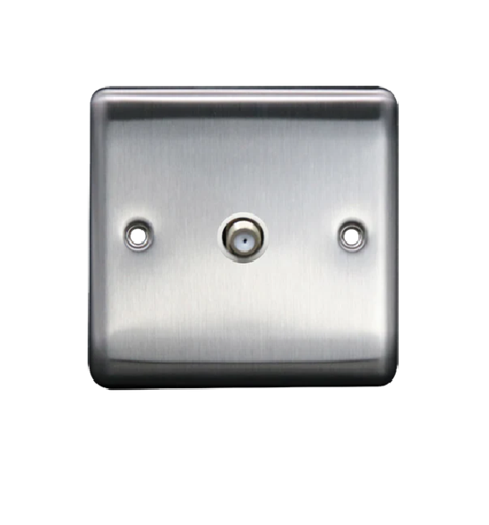 Thrion 1 Gang Satellite Socket Brushed Chrome With White Insert