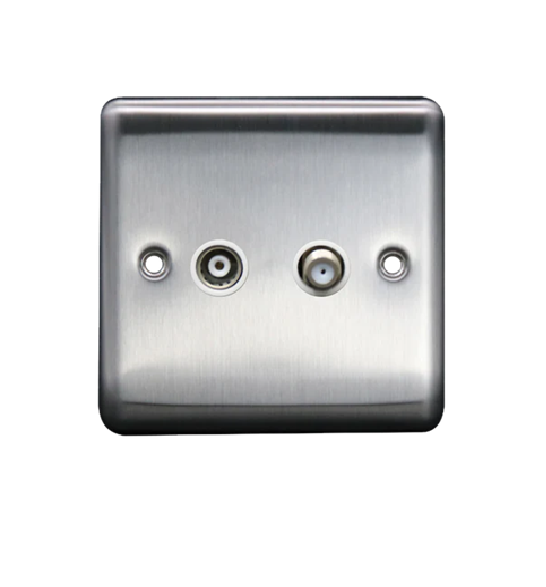 Thrion 1 Gang Satellite & Coaxial Socket Brushed Chrome with White Insert