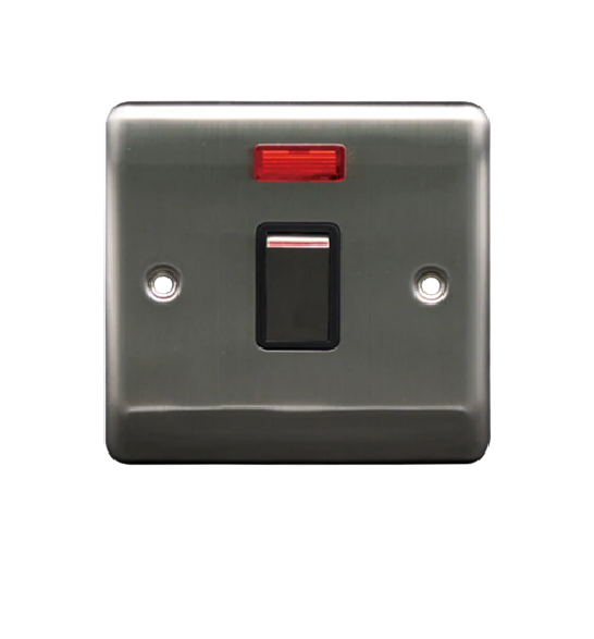 Thrion 20A DP Switch With Neon Brushed Chrome With Black Insert