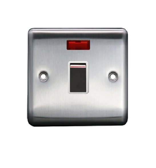 Thrion 20A DP Switch With Neon Brushed Chrome With White Insert