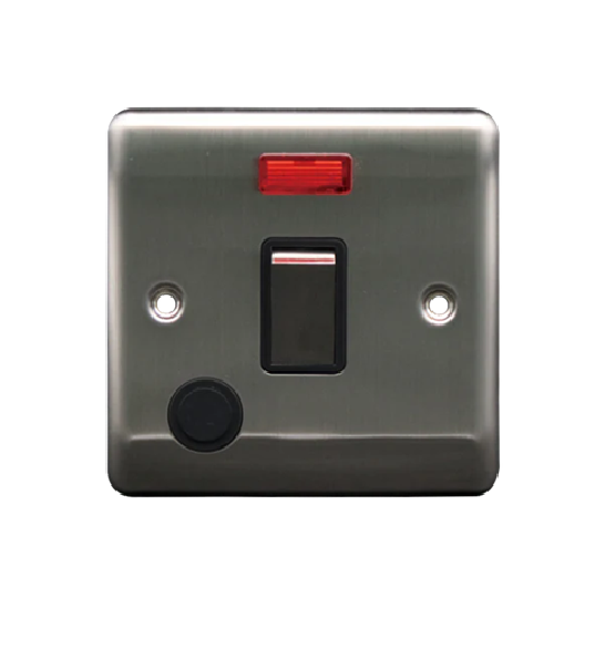 Thrion 20A DP Switch with Flex Outlet and Neon Brushed Chrome With Black Insert