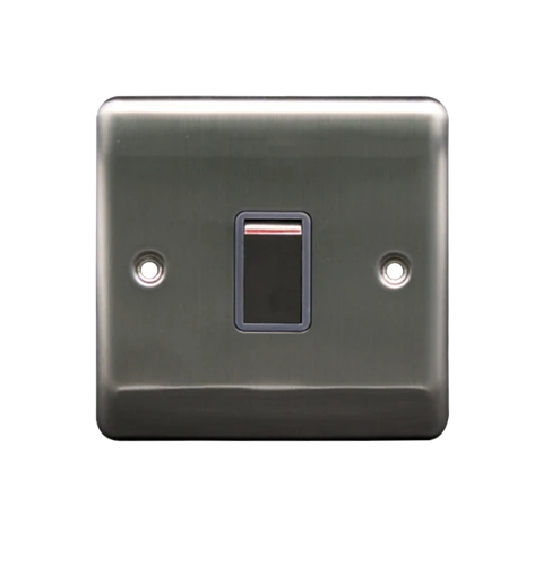 Thrion 20A 1 Gang DP Switch Brushed Chrome With Grey Insert