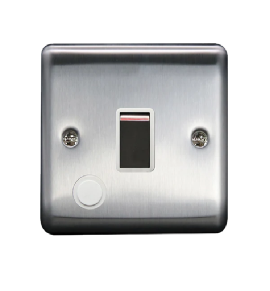Thrion 20A DP Switch With Flex Outlet Brushed Chrome With White Insert