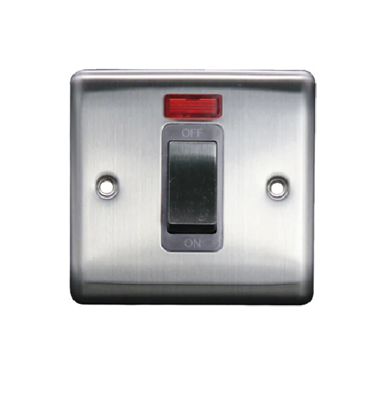 Thrion 45A 1 Gang DP Switch With Neon Brushed Chrome With Grey Insert