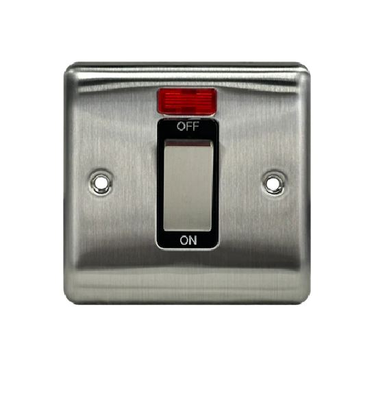 Thrion 45A 1 Gang DP Switch With Neon Brushed Chrome With Black Insert