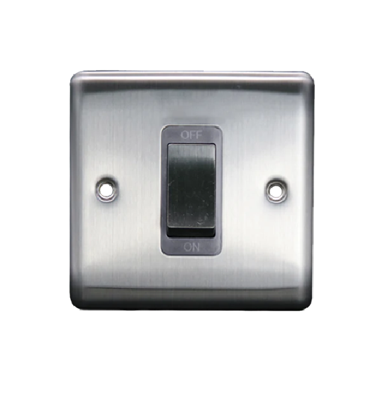 Thrion 45A 1 Gang DP Switch Brushed Chrome With Grey Insert
