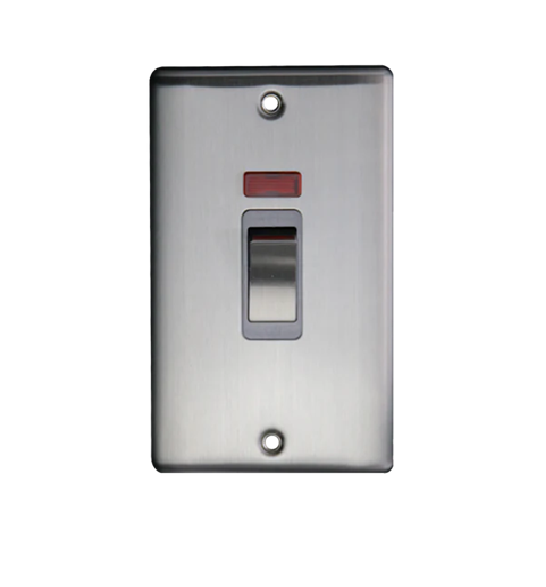 Thrion 45A 2 Gang DP Switch With Neon Brushed Chrome Grey Insert