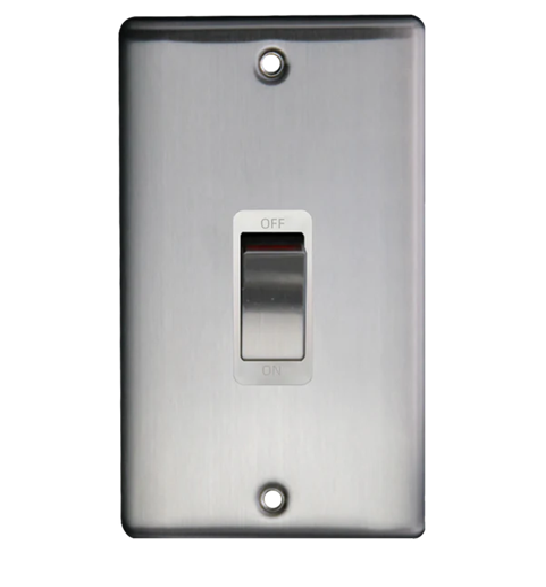 Thrion 45A 2 Gang DP Switch Brushed Chrome White Insert