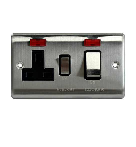 Thrion 45A Cooker Control Unit with Neon Brushed Chrome with Black Insert