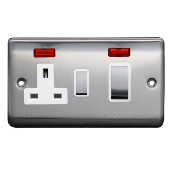 Thrion 45A Cooker Control Unit with Neon Brushed Chrome with White Insert