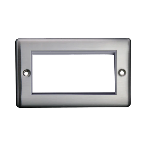 Thrion 2 Gang 4 Module Euro Data Plate Brushed Chrome with Grey Insert