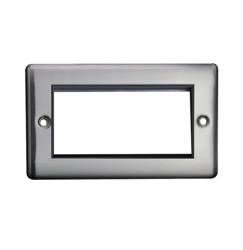 Thrion 2 Gang 4 Module Euro Data Plate Brushed Chrome with Black Insert