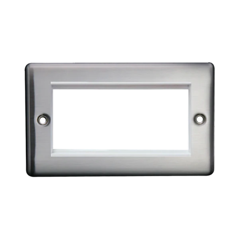 Thrion 2 Gang 4 Module Euro Data Plate Brushed Chrome with White Insert
