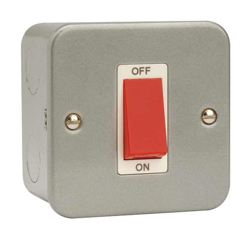 Click Essentials 45A 1 Gang DP Plate Switch Metal Clad with Back Box