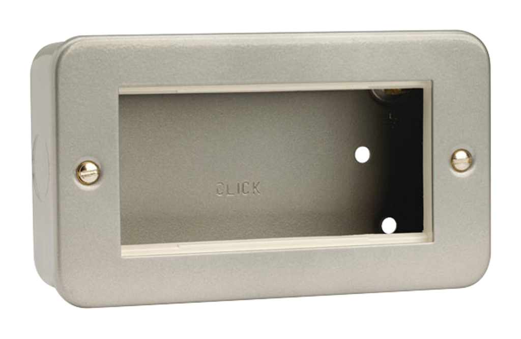 Click Essentials 2 Gang 4 Aperture New Media Front Plate Metal Clad with Back Box Grey
