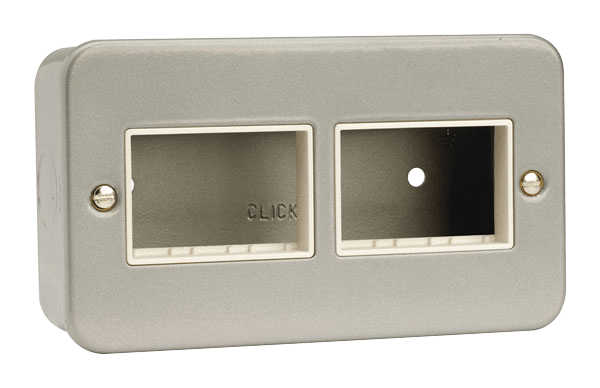 Click Essentials 2 Gang 2 x 3 Aperture Unfurnished Minigrid Plate Metal Clad with Back Box