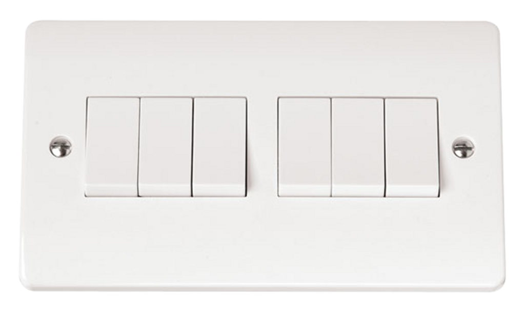 Click Mode 10A 6 Gang 2 Way Plate Switch White