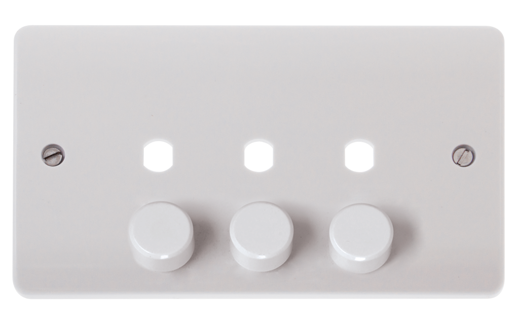 Click Mode 2 Gang 3 Aperture 1200W Dimmer Plate and Knobs White