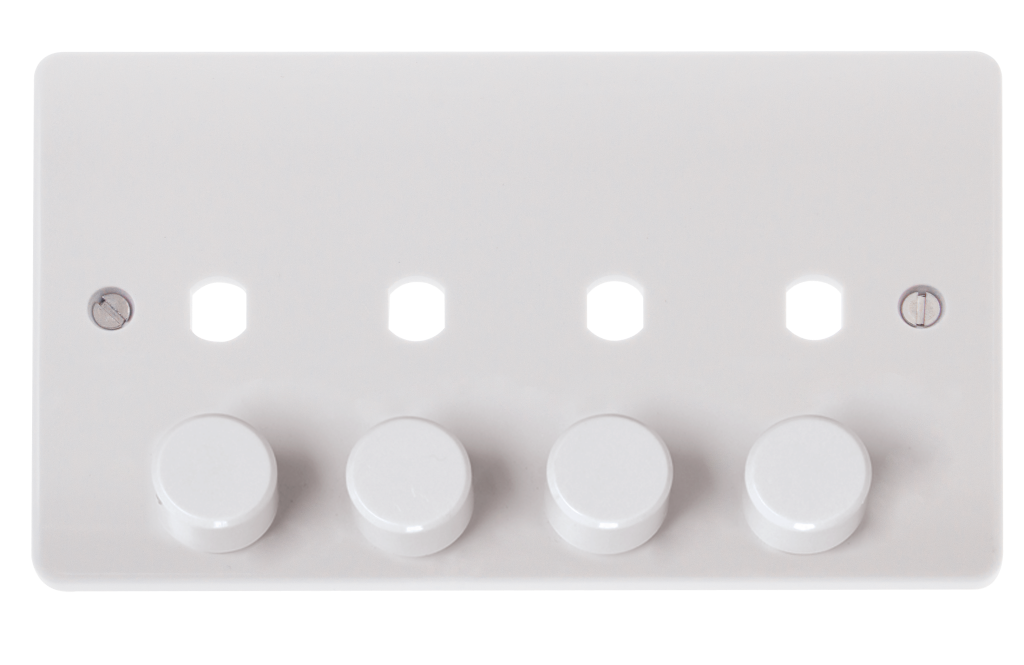 Click Mode 2 Gang 4 Aperture 1600W Dimmer Plate and Knobs White