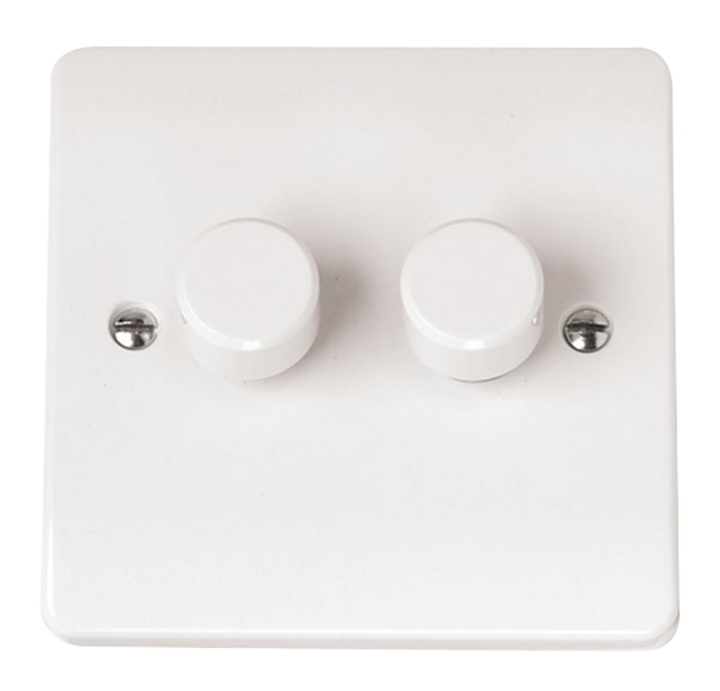 Click Mode 2 Gang 2 Way 100W Push Dimmer Switch White