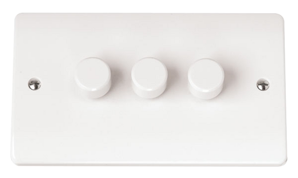 Click Mode 3 Gang 2 Way 100W Push Dimmer Switch White