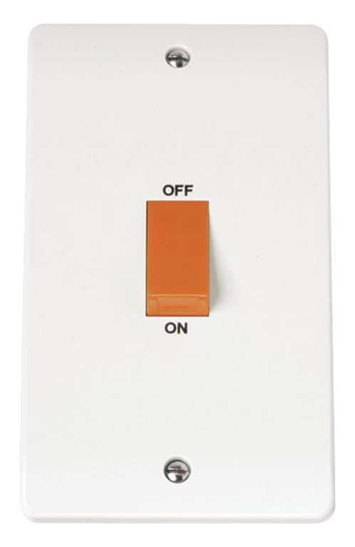 Click Mode 45A 2 Gang DP Vertical Plate Switch White
