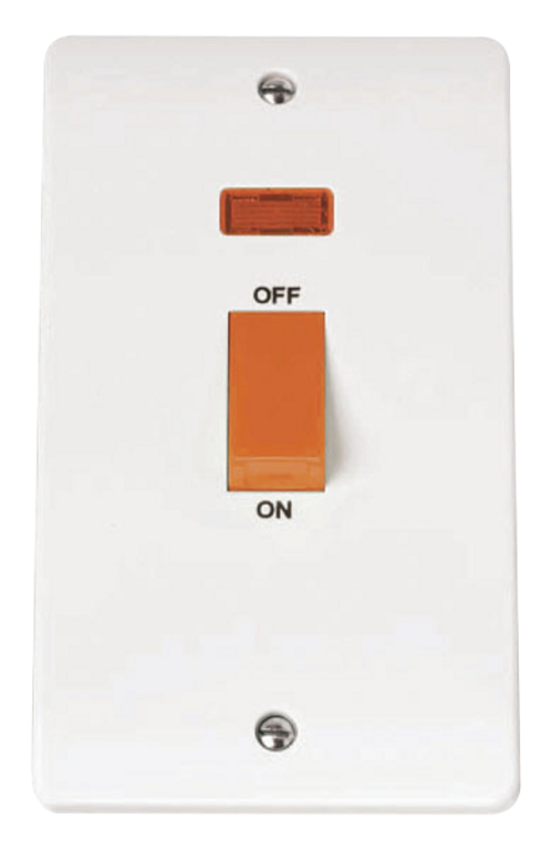 Click Mode 45A 2 Gang DP Vertical Plate Switch with Neon White