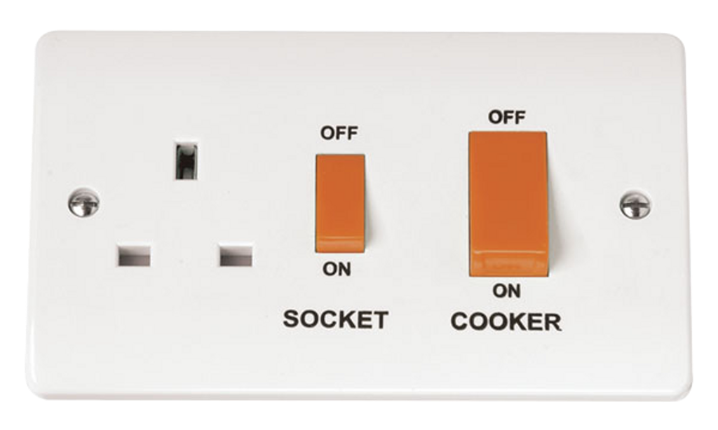 Click Mode 45A 2 Gang DP Switch with 13A DP Switched Socket White