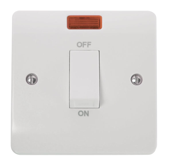 Click Mode 45A 1 Gang DP Plate Switch with Neon and White Rocker White