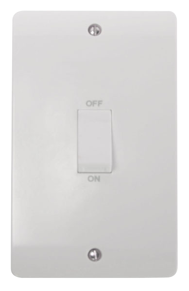 Click Mode 45A 2 Gang DP Vertical Plate Switch White with Rocker White