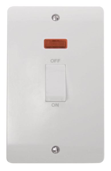 Click Mode 45A 2 Gang DP Vertical Plate Switch with Neon and White Rocker White