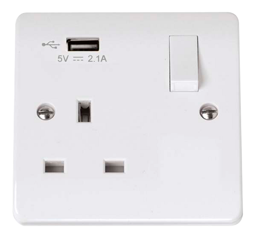 Click Mode 13A 1 Gang Switched Socket With 1 x USB-A Outlet White